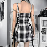 Gothic-Minikleid mit Karomuster und Schnürung